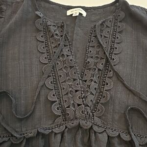 Max Studio Charcoal Lace-Trim Blouse